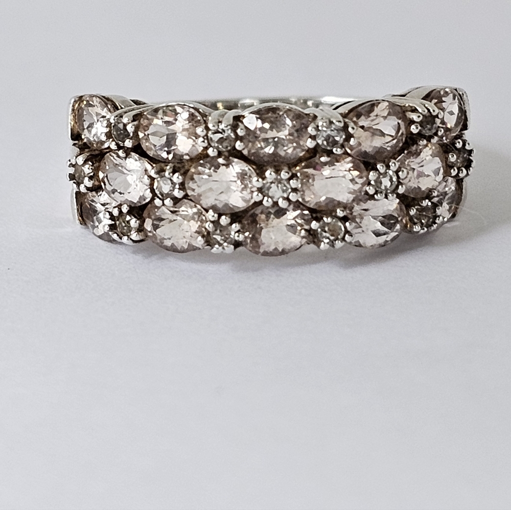 Sparkling Natural Kunzite & Diamond Ring Sterling Silver Sz 7!